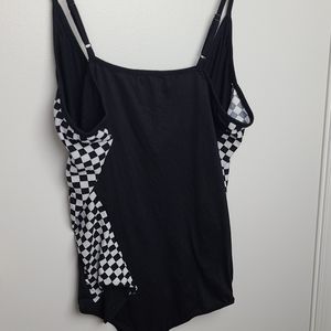 Rue 21 Plus Black Checkered Print Zip Bodysuit